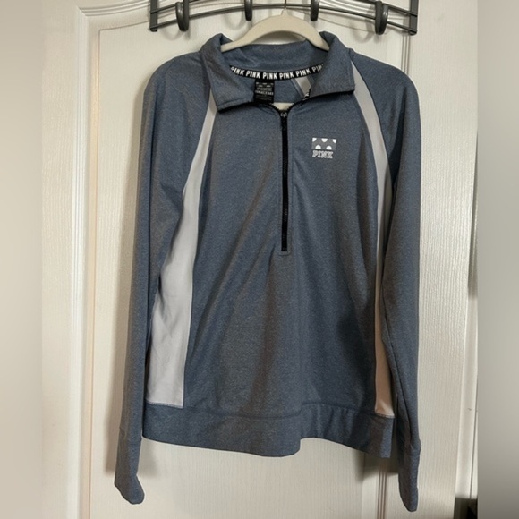 VS PINK Ultimate 1/4 Zip Pullover top women's L blue white athleisure gorpcore - Picture 1 of 14